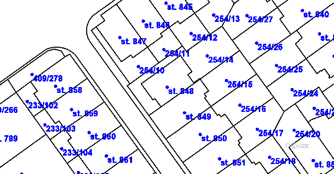 Parcela st. 848 v KÚ Studánka, Katastrální mapa