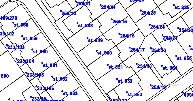 Parcela st. 850 v KÚ Studánka, Katastrální mapa