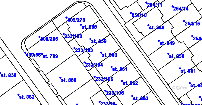 Parcela st. 860 v KÚ Studánka, Katastrální mapa