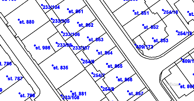 Parcela st. 864 v KÚ Studánka, Katastrální mapa