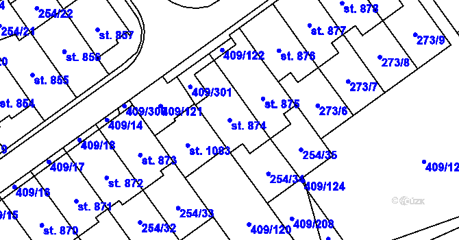 Parcela st. 874 v KÚ Studánka, Katastrální mapa