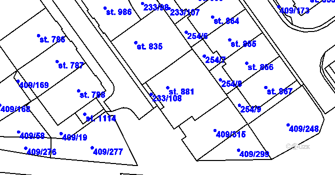 Parcela st. 881 v KÚ Studánka, Katastrální mapa