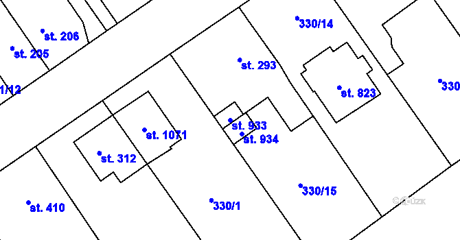 Parcela st. 933 v KÚ Studánka, Katastrální mapa