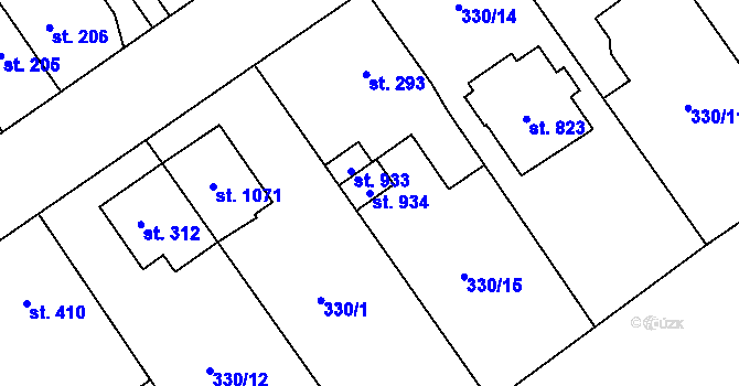 Parcela st. 934 v KÚ Studánka, Katastrální mapa