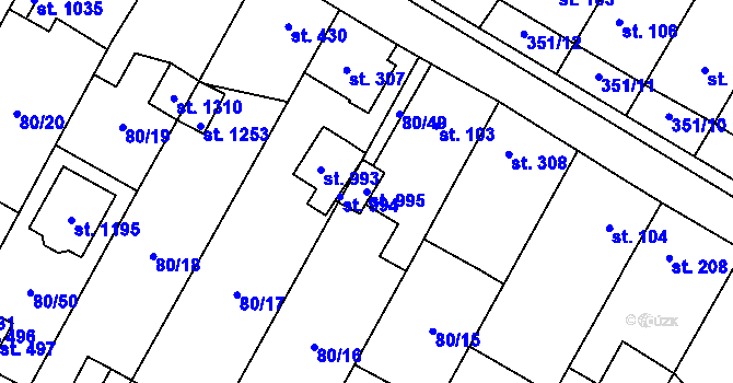 Parcela st. 995 v KÚ Studánka, Katastrální mapa