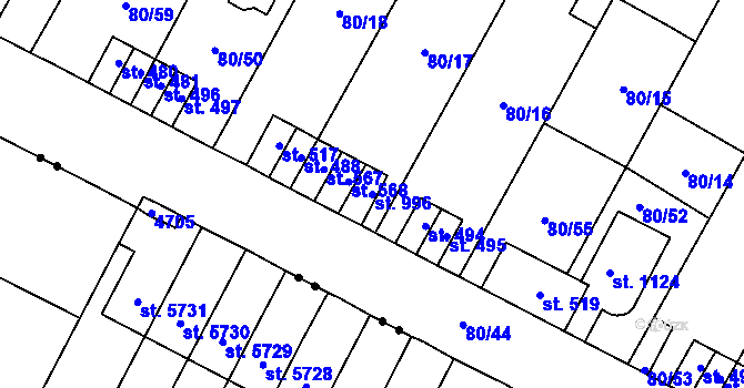 Parcela st. 996 v KÚ Studánka, Katastrální mapa