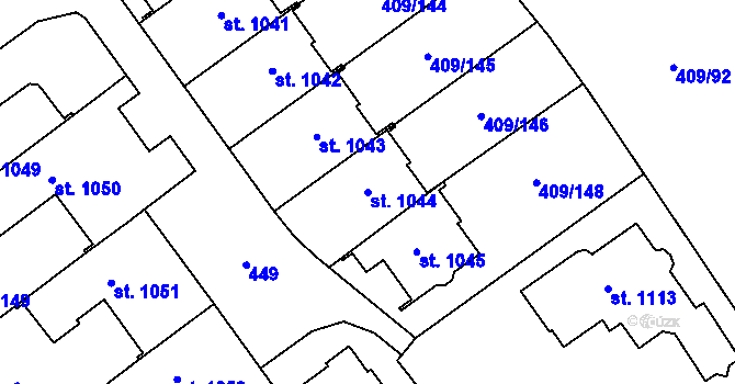 Parcela st. 1044 v KÚ Studánka, Katastrální mapa