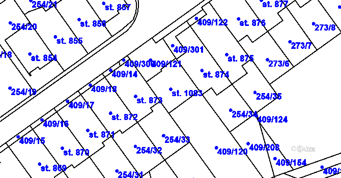 Parcela st. 1083 v KÚ Studánka, Katastrální mapa