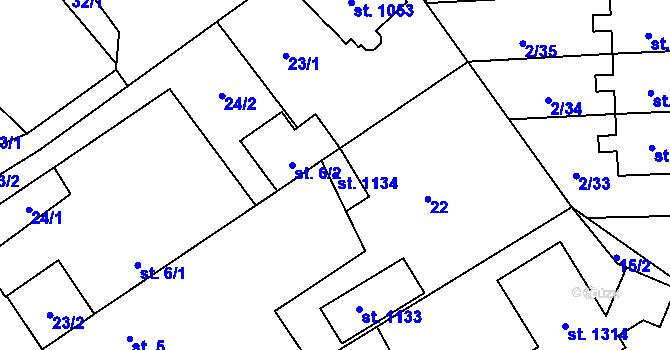 Parcela st. 1134 v KÚ Studánka, Katastrální mapa