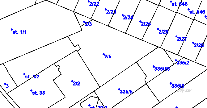 Parcela st. 2/5 v KÚ Studánka, Katastrální mapa