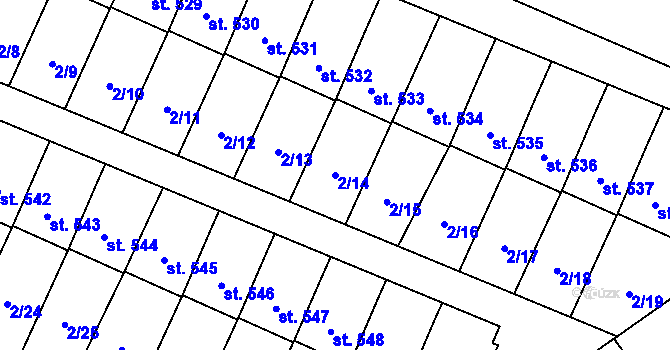 Parcela st. 2/14 v KÚ Studánka, Katastrální mapa