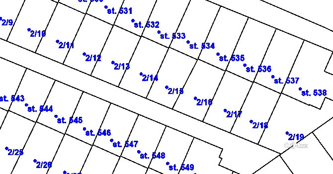 Parcela st. 2/15 v KÚ Studánka, Katastrální mapa