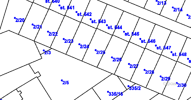 Parcela st. 2/25 v KÚ Studánka, Katastrální mapa