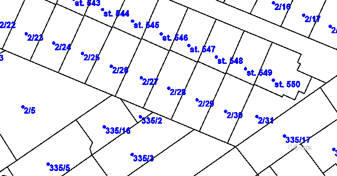 Parcela st. 2/28 v KÚ Studánka, Katastrální mapa
