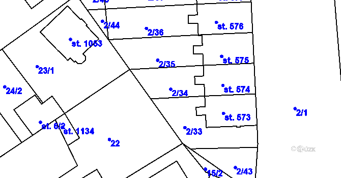 Parcela st. 2/34 v KÚ Studánka, Katastrální mapa