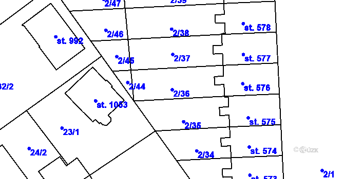 Parcela st. 2/36 v KÚ Studánka, Katastrální mapa