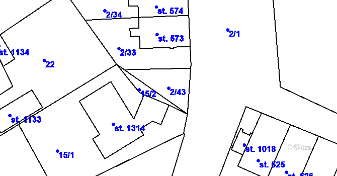 Parcela st. 2/43 v KÚ Studánka, Katastrální mapa