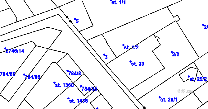 Parcela st. 3 v KÚ Studánka, Katastrální mapa