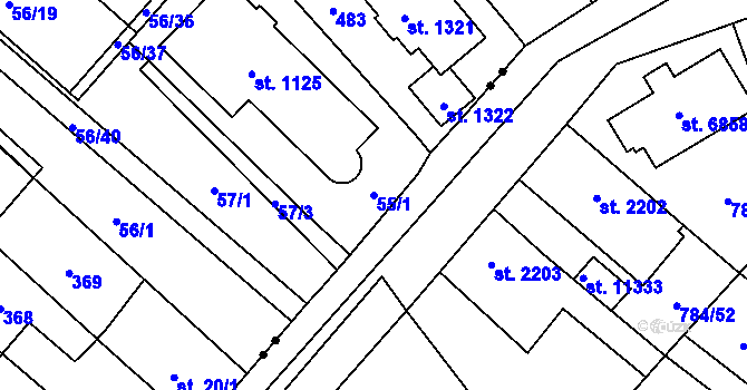 Parcela st. 55/1 v KÚ Studánka, Katastrální mapa
