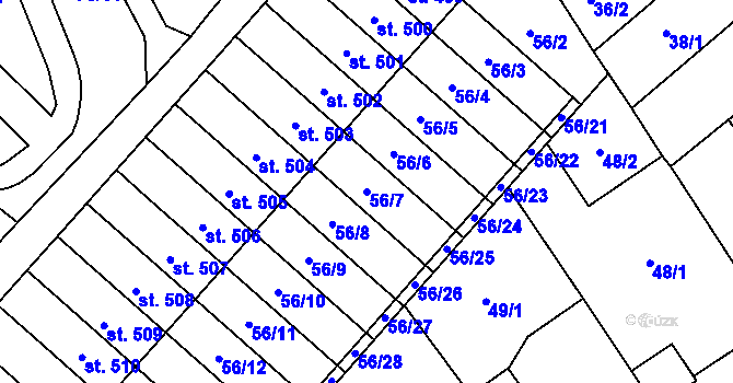Parcela st. 56/7 v KÚ Studánka, Katastrální mapa