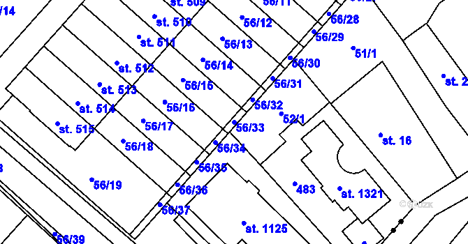 Parcela st. 56/33 v KÚ Studánka, Katastrální mapa