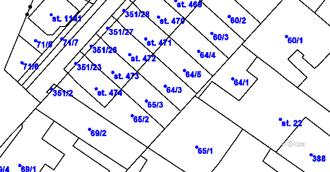 Parcela st. 64/3 v KÚ Studánka, Katastrální mapa
