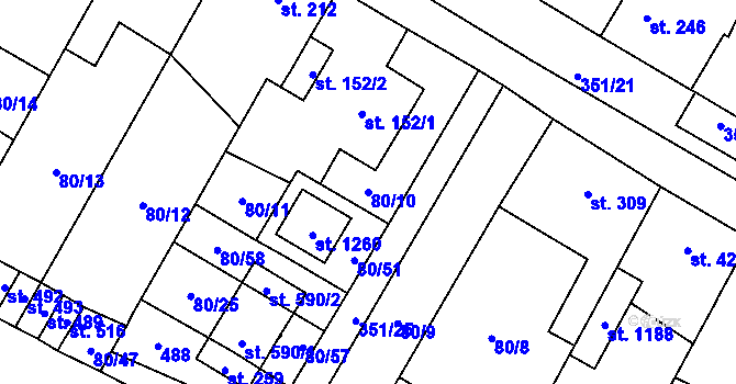 Parcela st. 80/10 v KÚ Studánka, Katastrální mapa