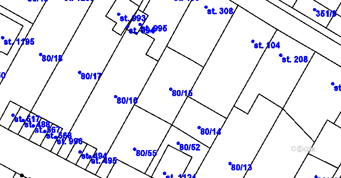 Parcela st. 80/15 v KÚ Studánka, Katastrální mapa