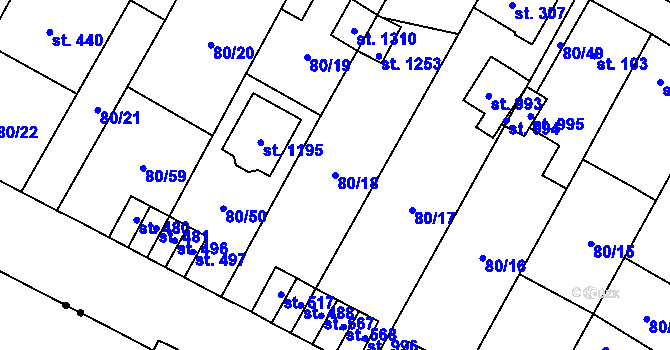Parcela st. 80/18 v KÚ Studánka, Katastrální mapa