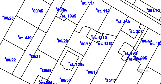 Parcela st. 80/19 v KÚ Studánka, Katastrální mapa