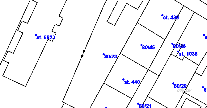 Parcela st. 80/23 v KÚ Studánka, Katastrální mapa
