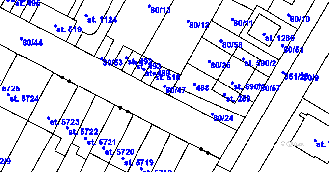 Parcela st. 80/47 v KÚ Studánka, Katastrální mapa
