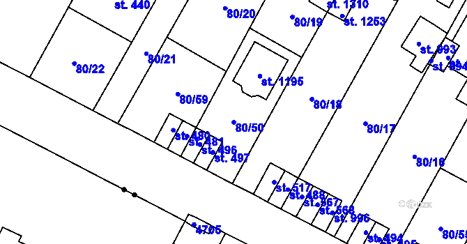Parcela st. 80/50 v KÚ Studánka, Katastrální mapa