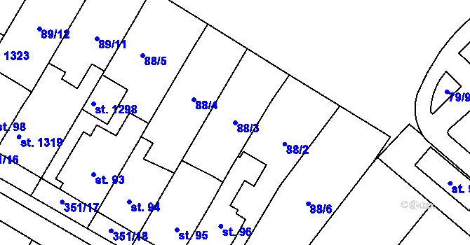 Parcela st. 88/3 v KÚ Studánka, Katastrální mapa