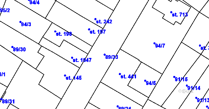 Parcela st. 89/33 v KÚ Studánka, Katastrální mapa