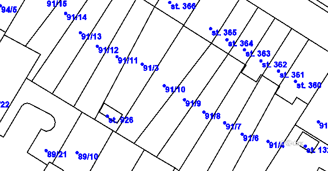 Parcela st. 91/10 v KÚ Studánka, Katastrální mapa