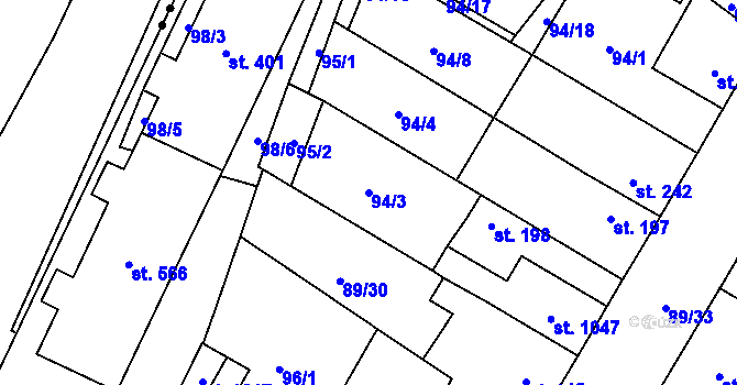 Parcela st. 94/3 v KÚ Studánka, Katastrální mapa
