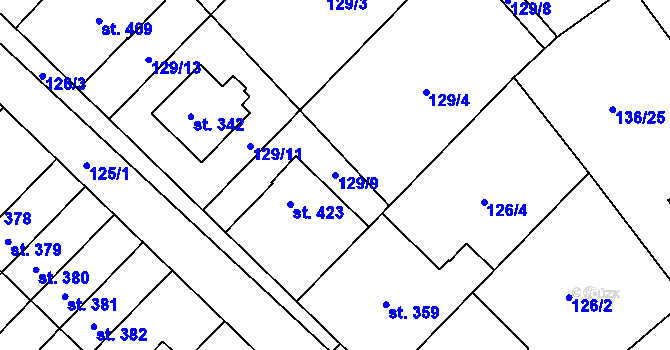 Parcela st. 129/9 v KÚ Studánka, Katastrální mapa