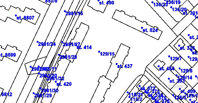 Parcela st. 129/15 v KÚ Studánka, Katastrální mapa