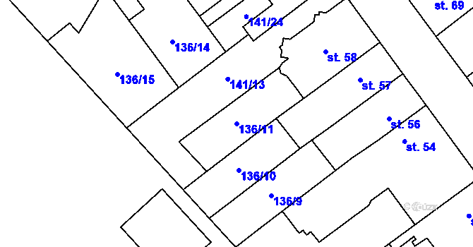 Parcela st. 136/11 v KÚ Studánka, Katastrální mapa