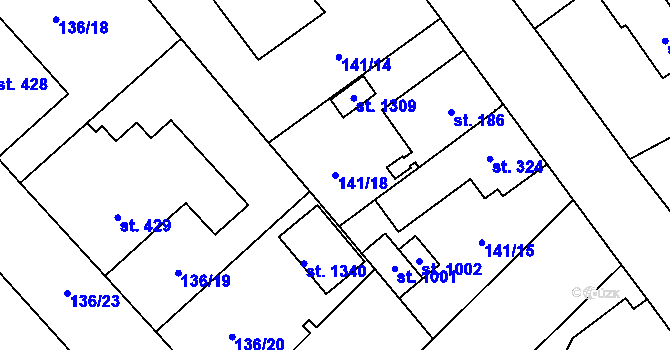 Parcela st. 141/18 v KÚ Studánka, Katastrální mapa