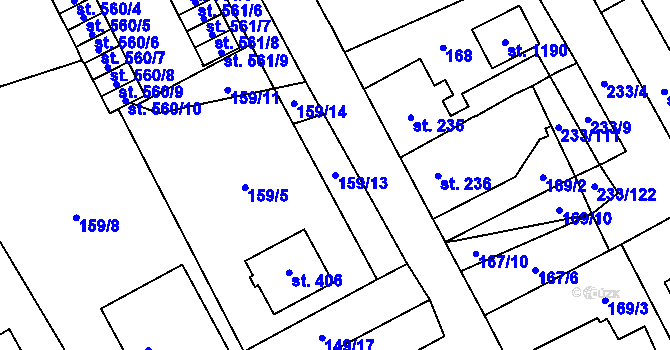 Parcela st. 159/13 v KÚ Studánka, Katastrální mapa