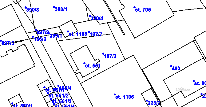Parcela st. 167/3 v KÚ Studánka, Katastrální mapa