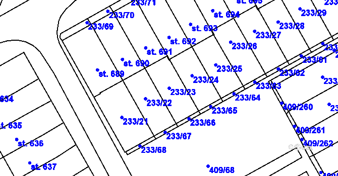 Parcela st. 233/23 v KÚ Studánka, Katastrální mapa