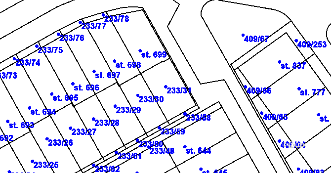 Parcela st. 233/31 v KÚ Studánka, Katastrální mapa