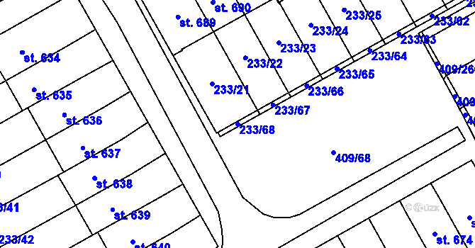 Parcela st. 233/68 v KÚ Studánka, Katastrální mapa