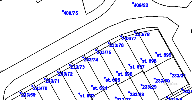 Parcela st. 233/75 v KÚ Studánka, Katastrální mapa