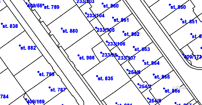 Parcela st. 233/98 v KÚ Studánka, Katastrální mapa
