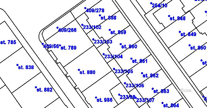 Parcela st. 233/104 v KÚ Studánka, Katastrální mapa