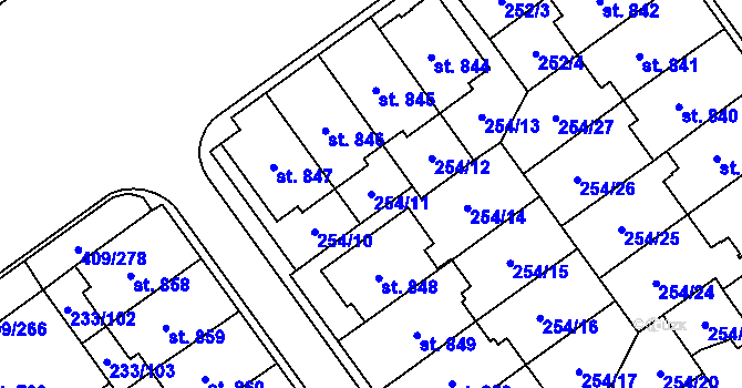 Parcela st. 254/11 v KÚ Studánka, Katastrální mapa